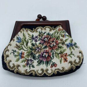 Vintage Floral Tapestry Coin Purse Pouch Kiss Lock Closure Retro Victorian 3.5x4
